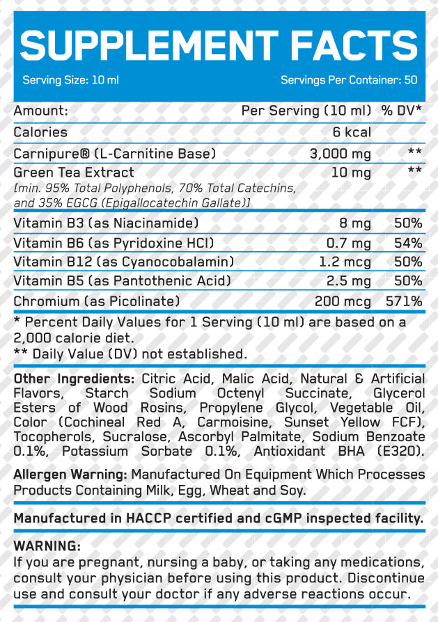 EVERBUILD NUTRITION L-Carnitine 3000Mg + Green Tea Orange 50Serv.