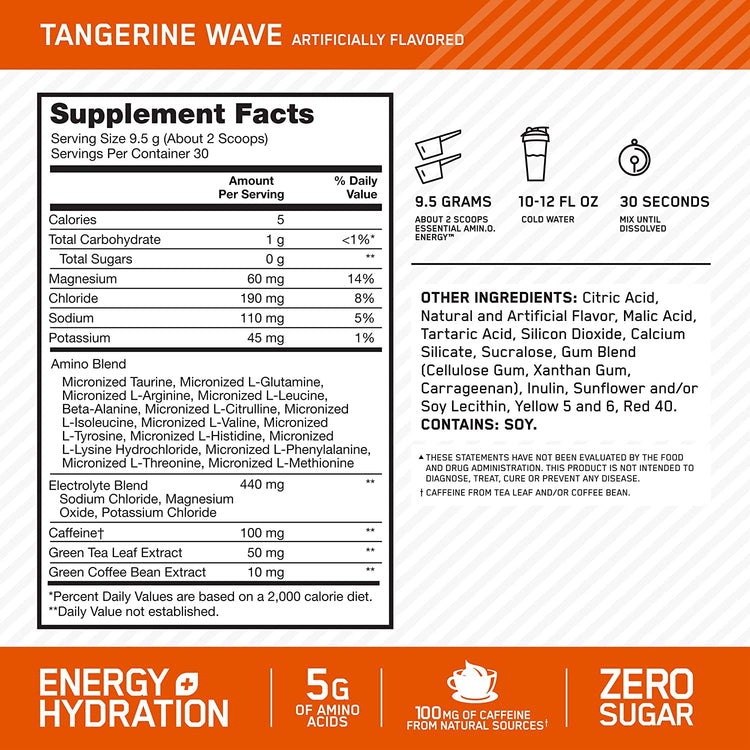 OPTIMUM NUTRITION Amino Energy + Electrolytes Tangerine Wave 285Gm, 30Serv.