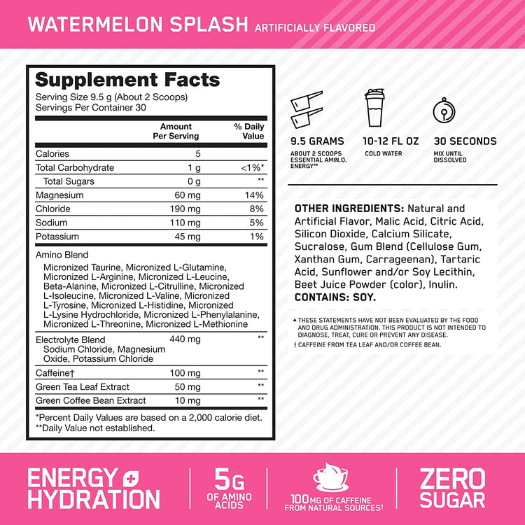 OPTIMUM NUTRITION Amino Energy + Electrolytes Tangerine Wave 285Gm, 30Serv.