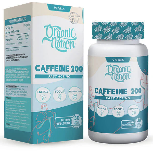 Organic Nation Caffeine 200 Fast Acting, 30Caps