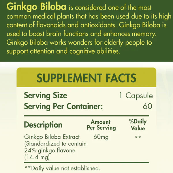 Organic Nation Ginko Biloba 60Caps, 60Serv.